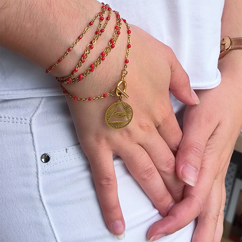 Bracelet amulette de protection pendentif œil et chaine rouge Jolie Nénette